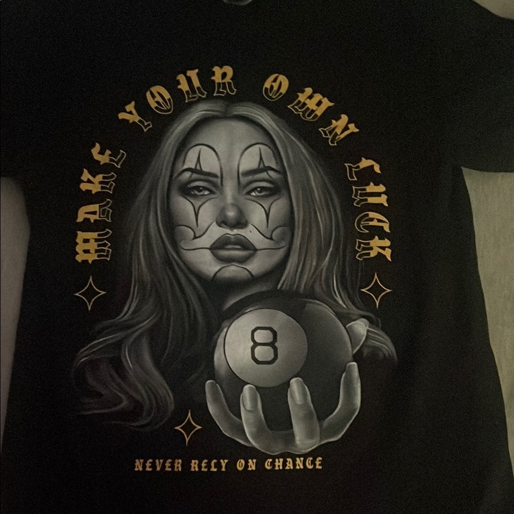 Black Graphic Tee with Gold Accents